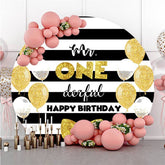 Lofaris Mr.One Derful Gold Ballon Round Happy Birthday Backdrop